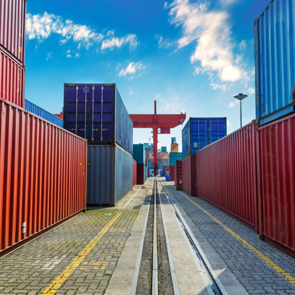 Shipping Container Yard with railroad and heavy duty equipment