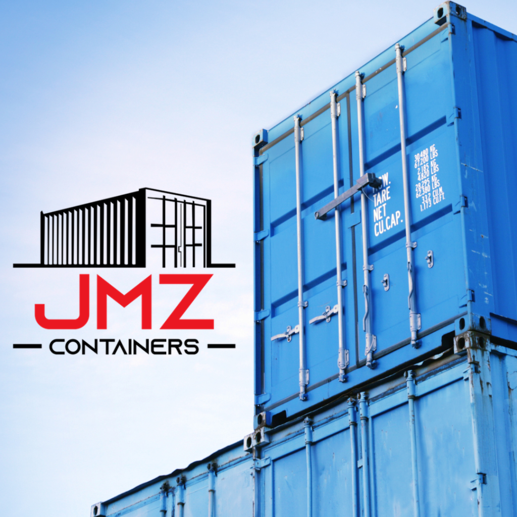 JMZ Containers Logo On Blue Shipping Container